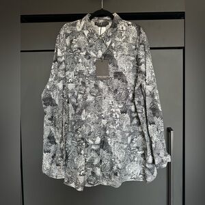 NWT Marina Rinaldi Black and White Cotton Button Down Blouse, Size 31